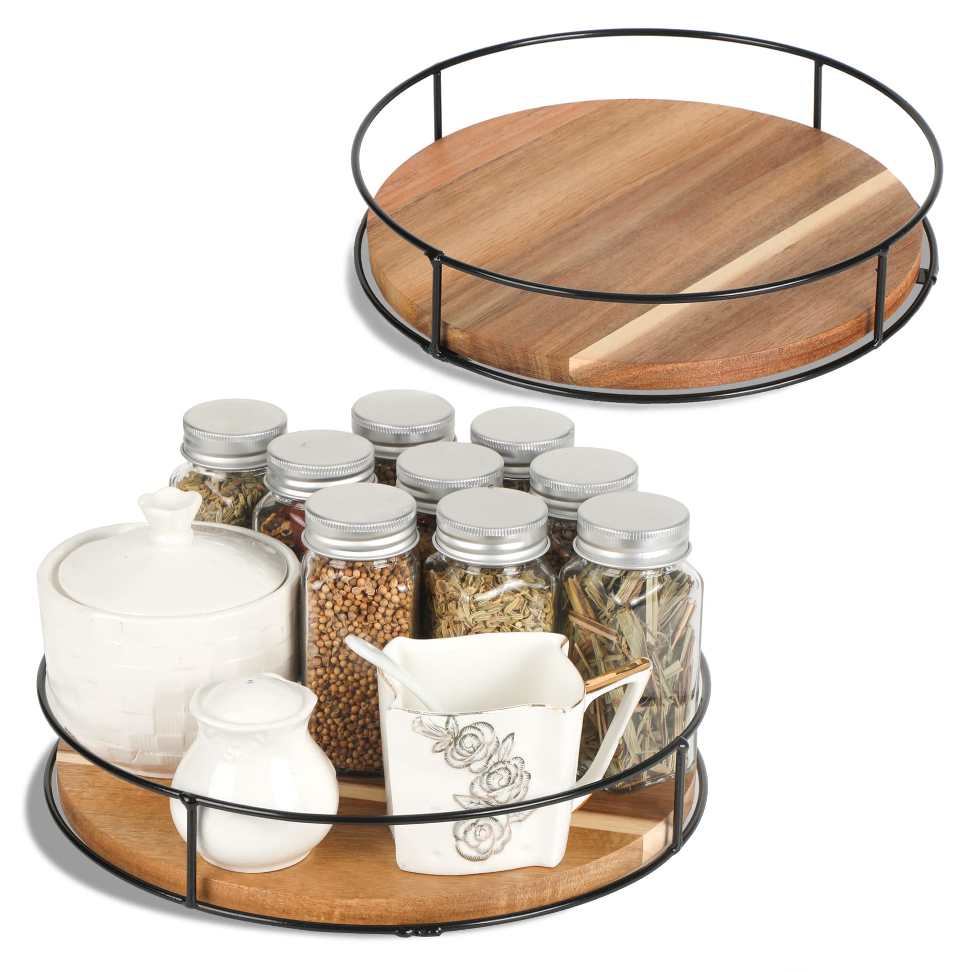 COVAODQ Plato giratorio de madera Lazy Susan para gabinete de cocina,  organizador de especias giratorio de 360 grados