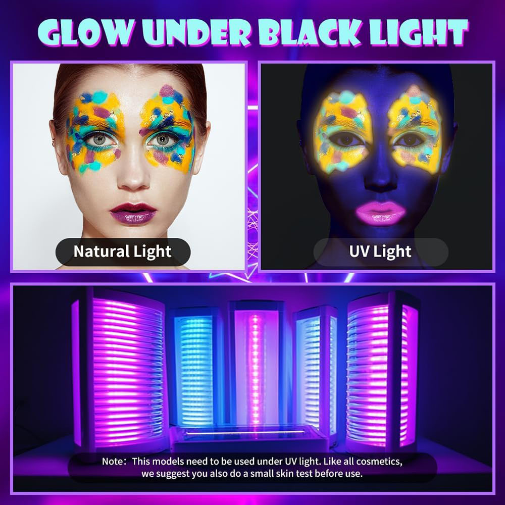 Black Light Makeup  Neon face paint, Glow in the dark, Black light makeup