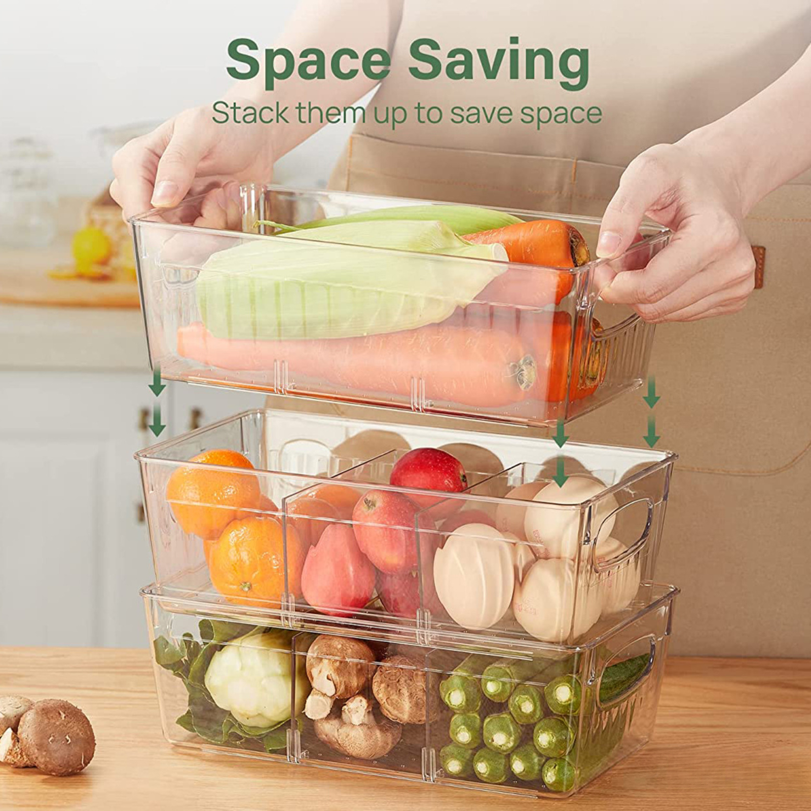 1pc Plastic Pantry Organization And Storage Bins With Removable Dividers,  Pantry Organization And Storage Bins For Kitchen Fridge Countertop Cabinet