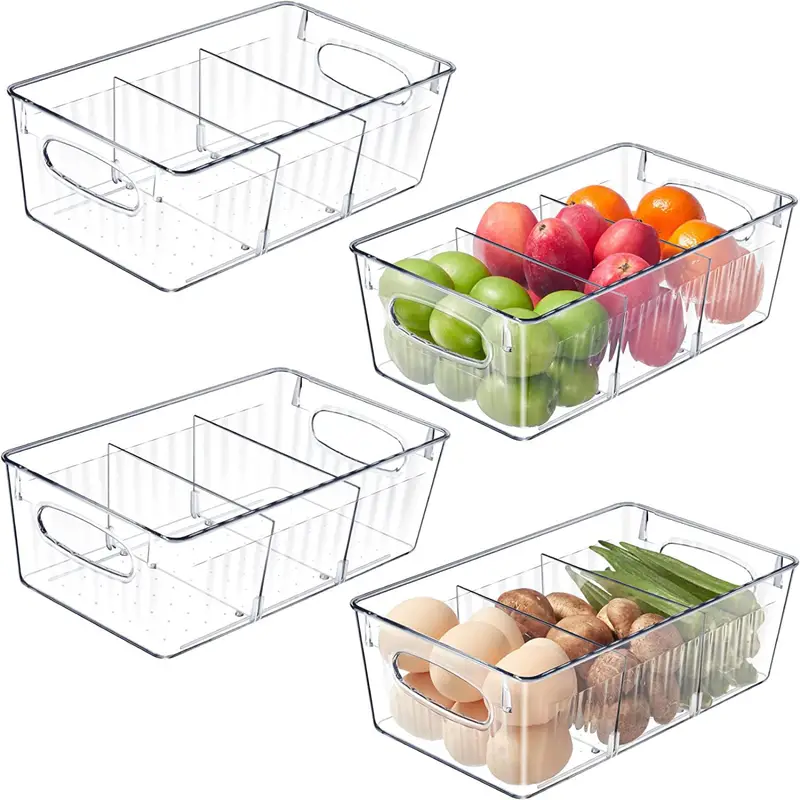 Plastic Pantry Organizer, Clear Storage Bin With Removable Dividers, For  Kitchen Refrigerator Countertop Cabinets, Kitchen Food Toys Clothes  Organizer, Home Kitchen Supplies - Temu