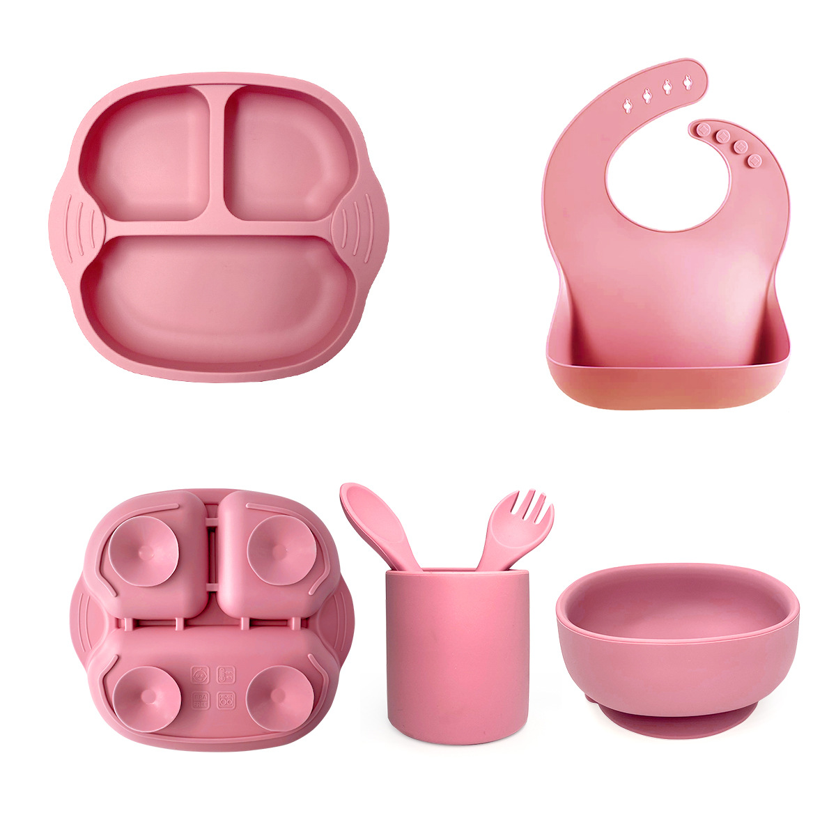 First Foods Set / Silicone Spoon, Cup & Suctioning Bowl for