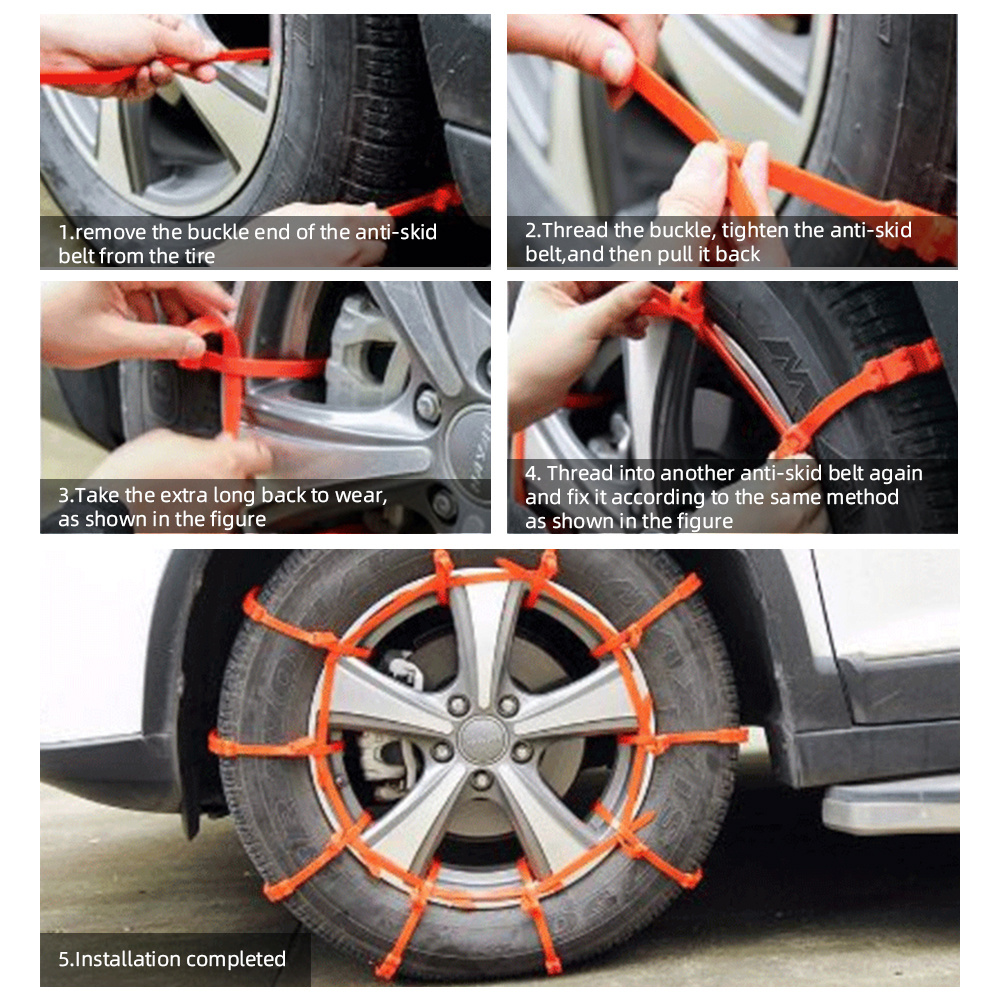 1pc Orange Winter Car Tire Snow Anti-skid Chain, Emergency Wheel