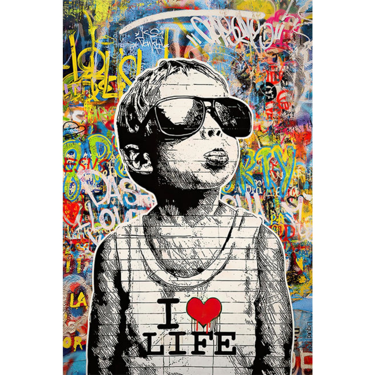 Canvas Poster Temu Modern Art - Style Little Boy Street Graffiti