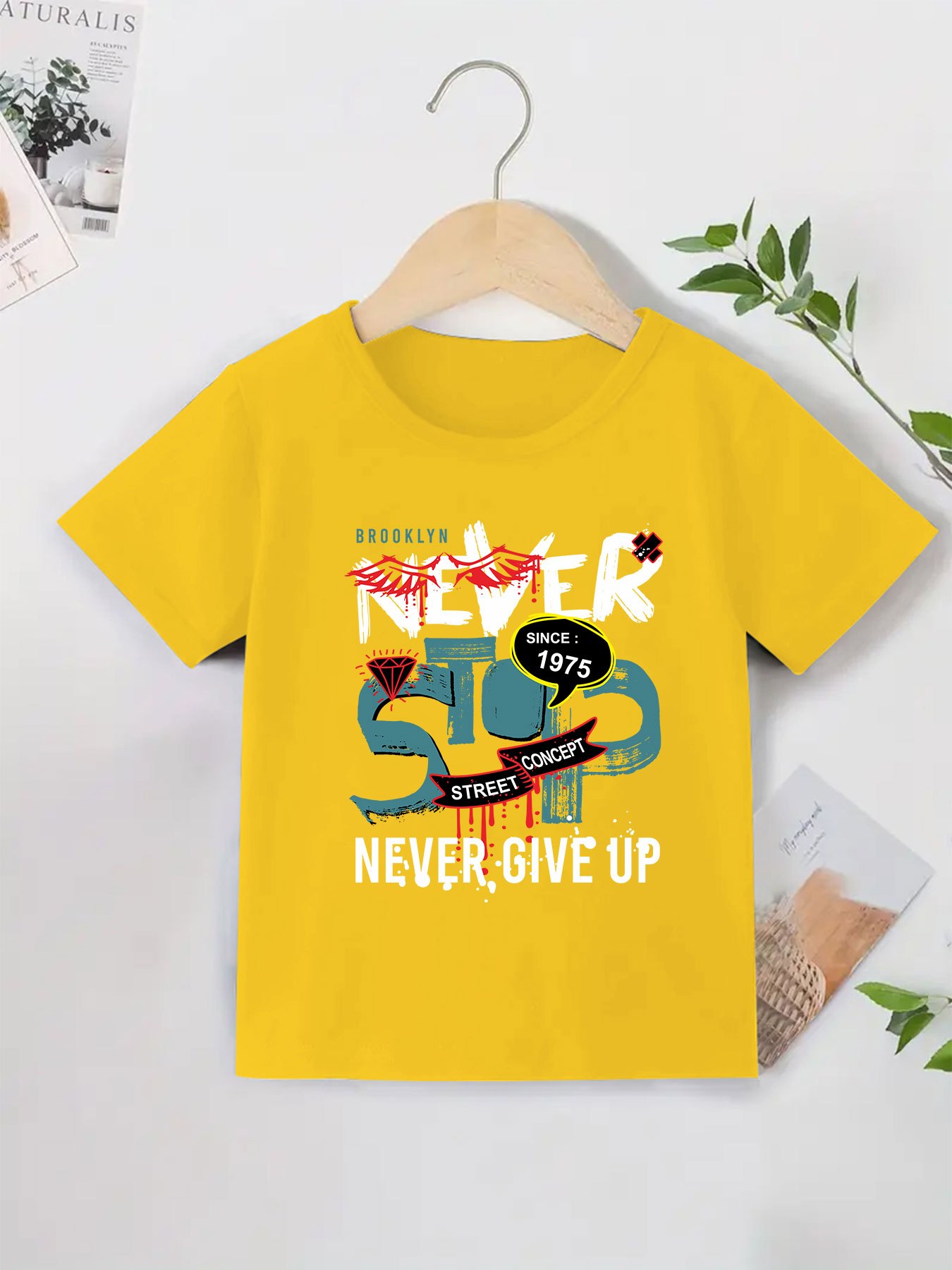 Temu Golden Fish And Cool Old Man Print Boys Creative T-Shirt, Casual Lightweight Comfy Short Sleeve Tee Tops, Kids Clothings For Summer