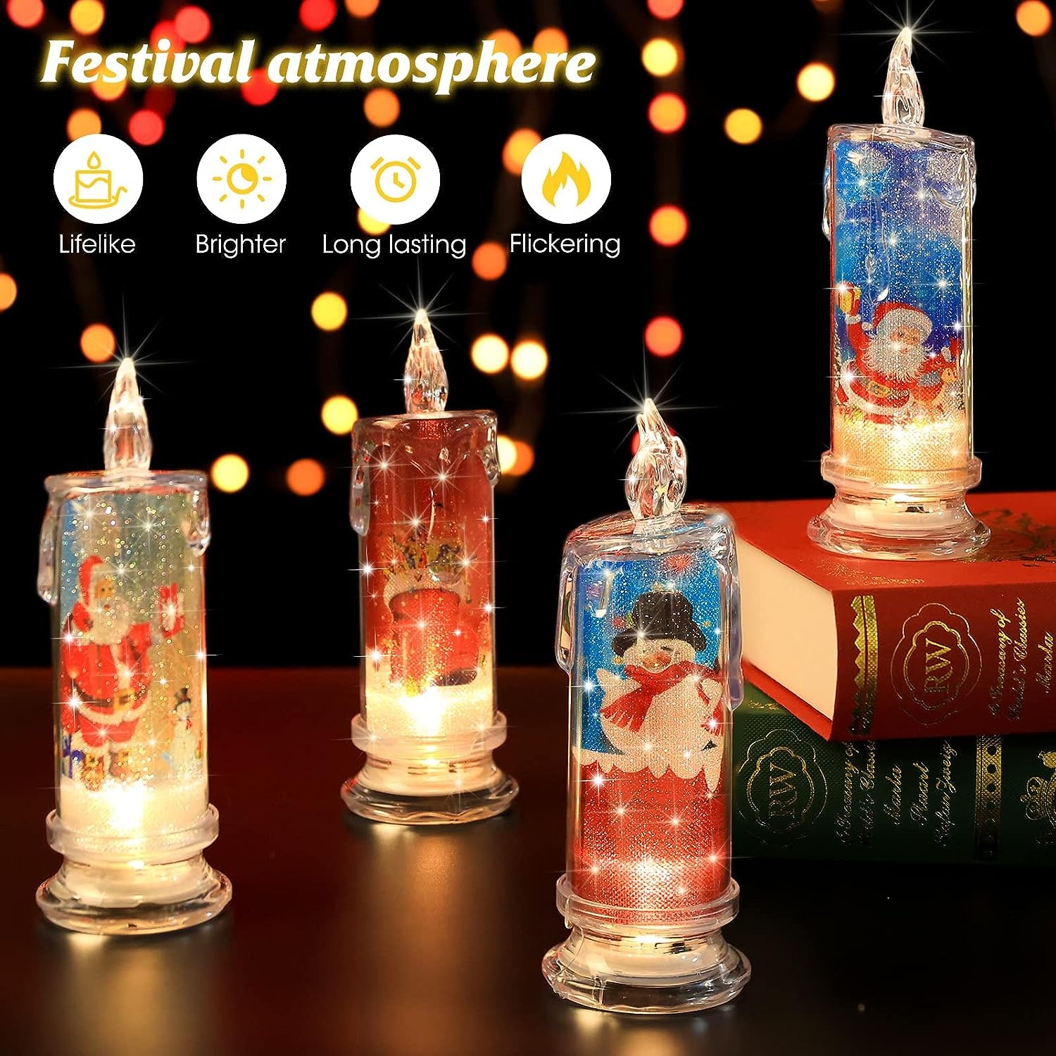 Battery-Operated Santa Claus Lantern with Faux Candles