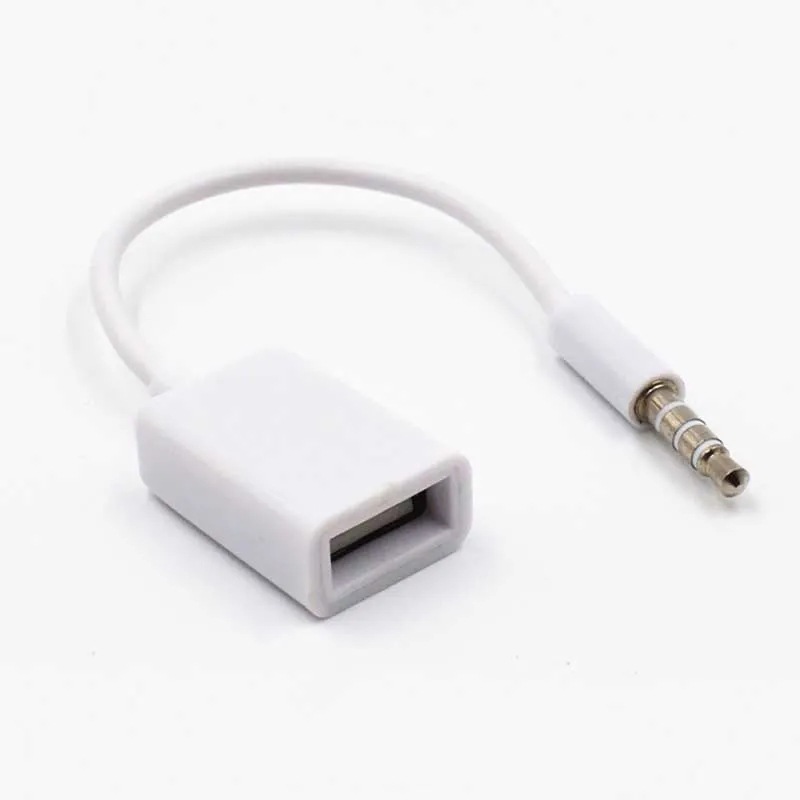 3.5mm Male Car AUX Audio Jack to USB 2.0 Female Adapter Converter Cord OTG  Cable (White) 