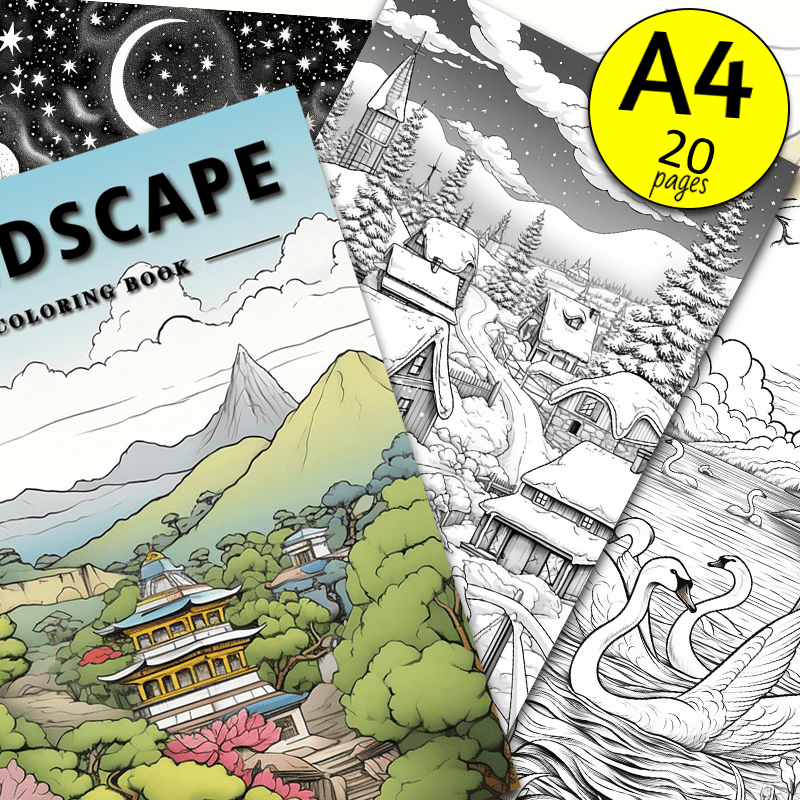 A4 Paper Thickened 20 Pages Landscape Themed Coloring Book - Temu