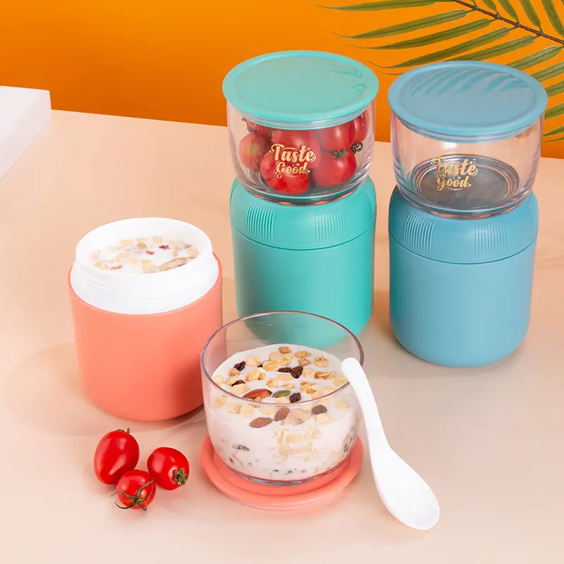Overnight Oats Container Insulated Yogurt Container With Topping Cereal Or  Oatmeal Cup Yogurt Parfait Cups With Spoon And Lid Double Layer Container -  Temu