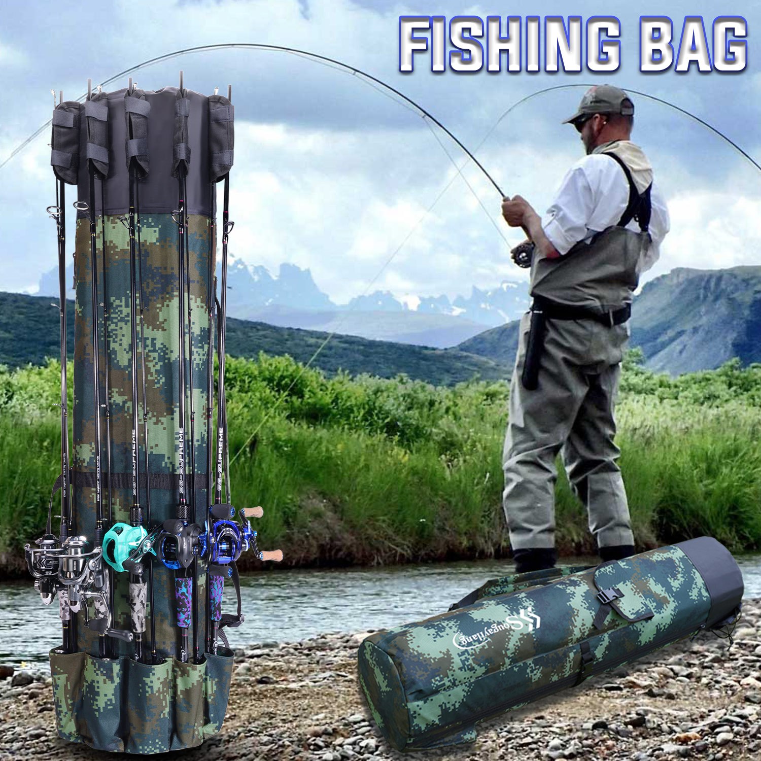 Fishing Rod Bag, Waterproof Fishing Pole Case Bag with Durable Folding  Oxford Fabric, Portable Fishing Rod Case Holds 5 Poles & Tackle :  : Sports & Outdoors