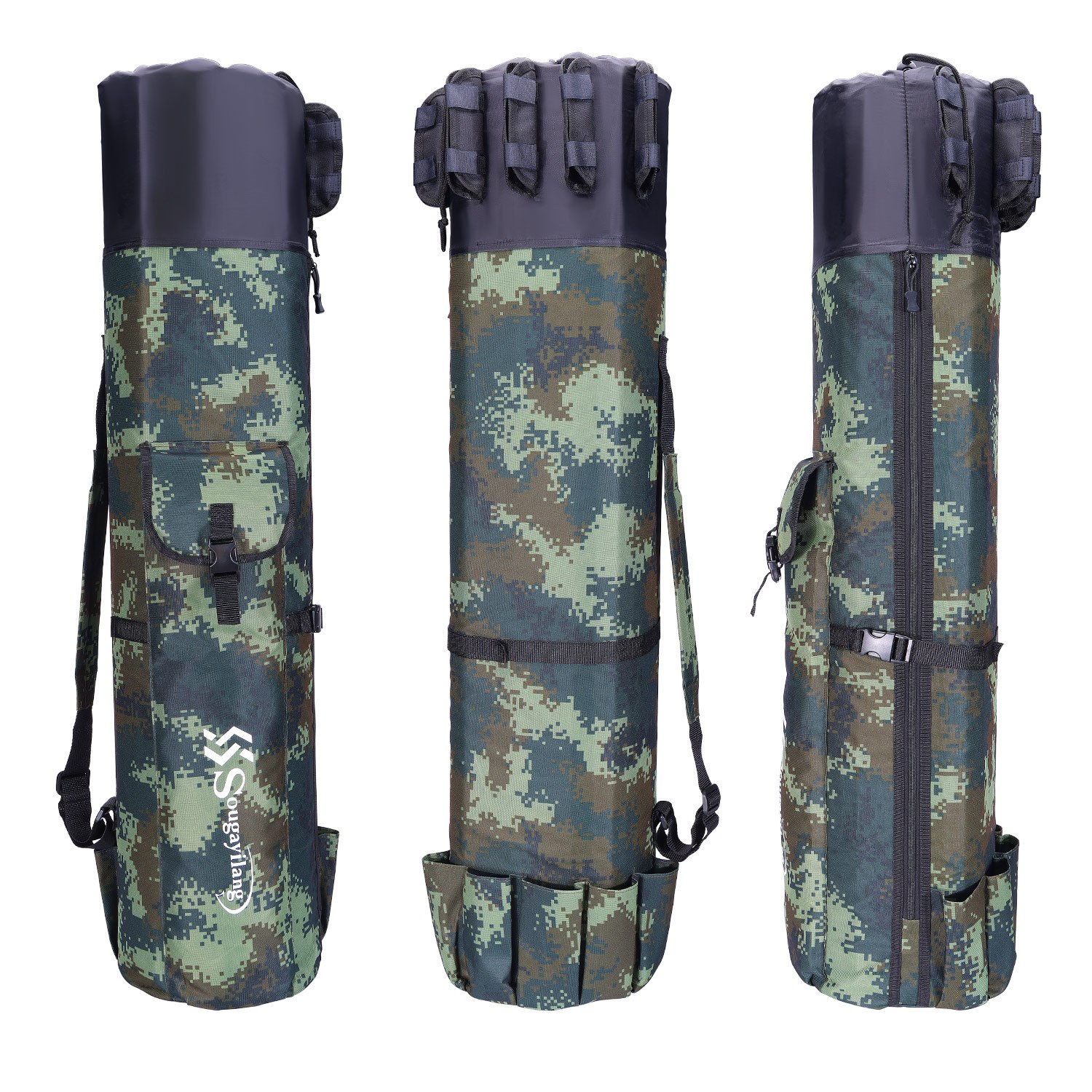 Fishing rod bag, waterproof fishing pole case bag with durable  folding,portable fishing rod case holds 5 poles&tackle