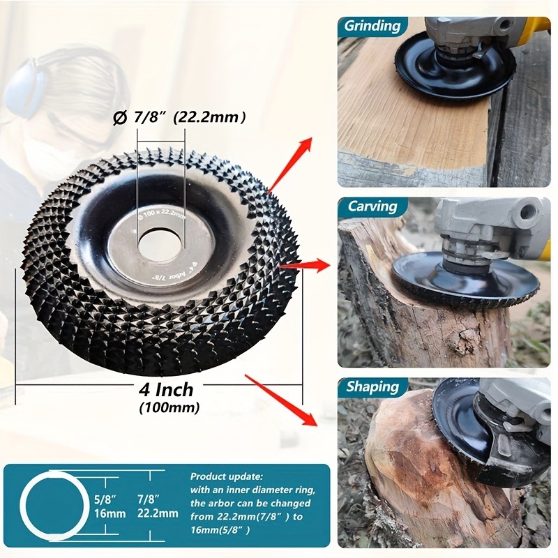 Disco radial madera 100 mm, discos de amoladora de modelado y lijado,  adecuados para amoladora angular de eje interior de 16 mm