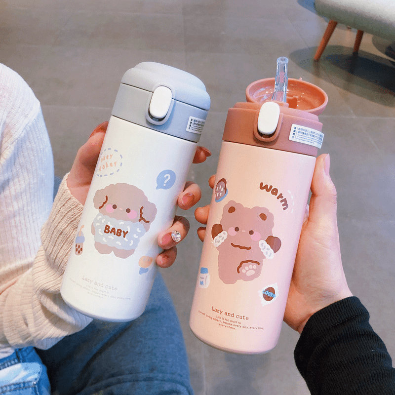 380ml Creative Cute Thermos Bottle Children Stainless Steel Water Bottle  With Straw Portable Girl School Insulated Bottle Thermo Cup