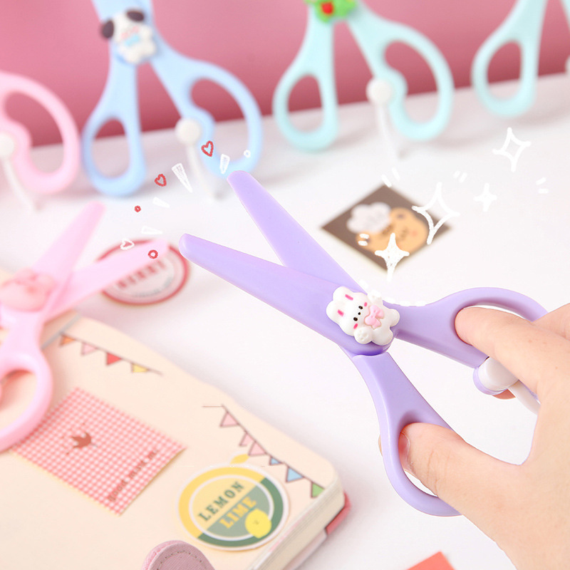 Children student safety stainless steel stationery scissors cute animal  scissors cover random style - AliExpress