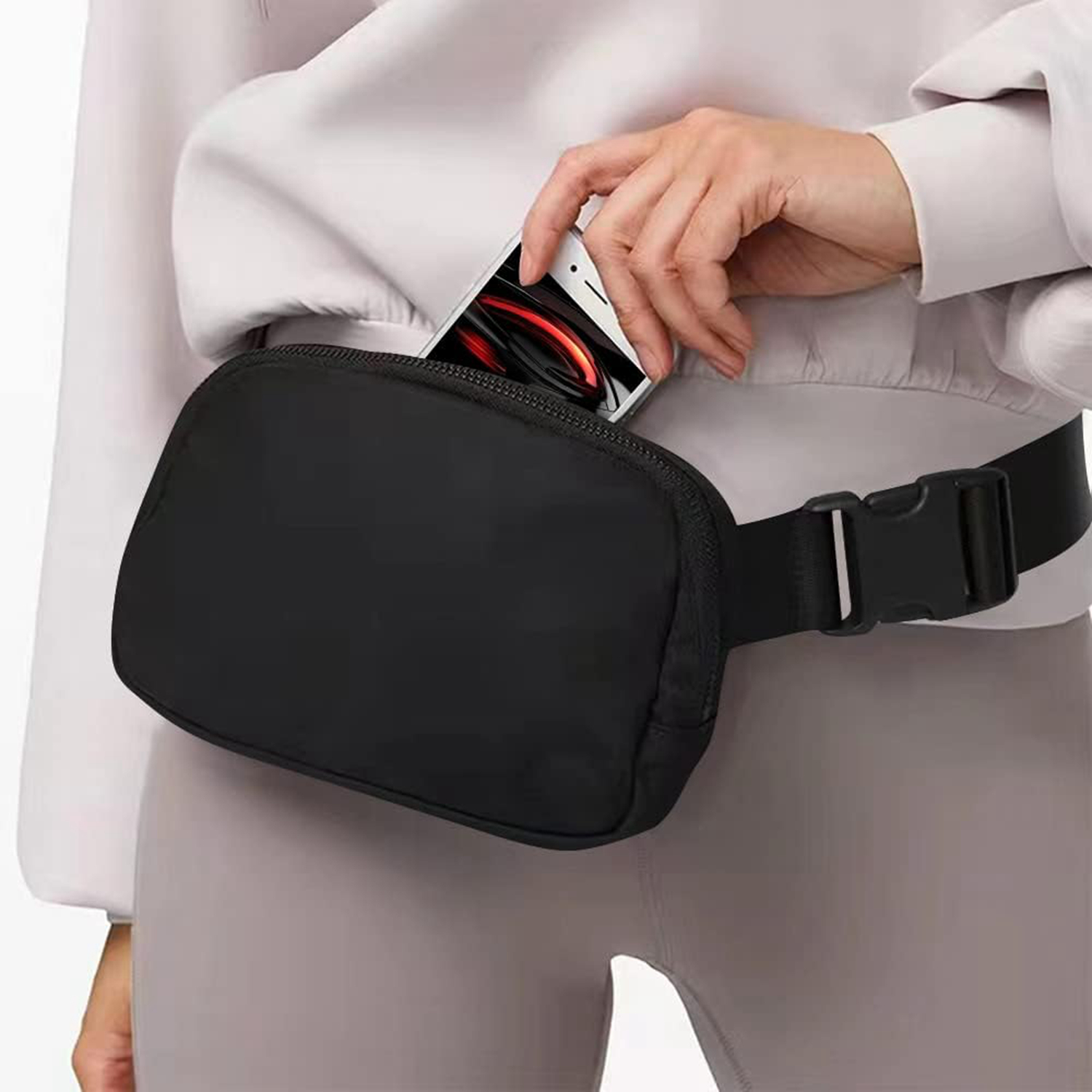 Mini bolsa de cinturón unisex con correa ajustable bolsa de cintura pequeña  para entrenamiento de viaje Running Hiking, Negro