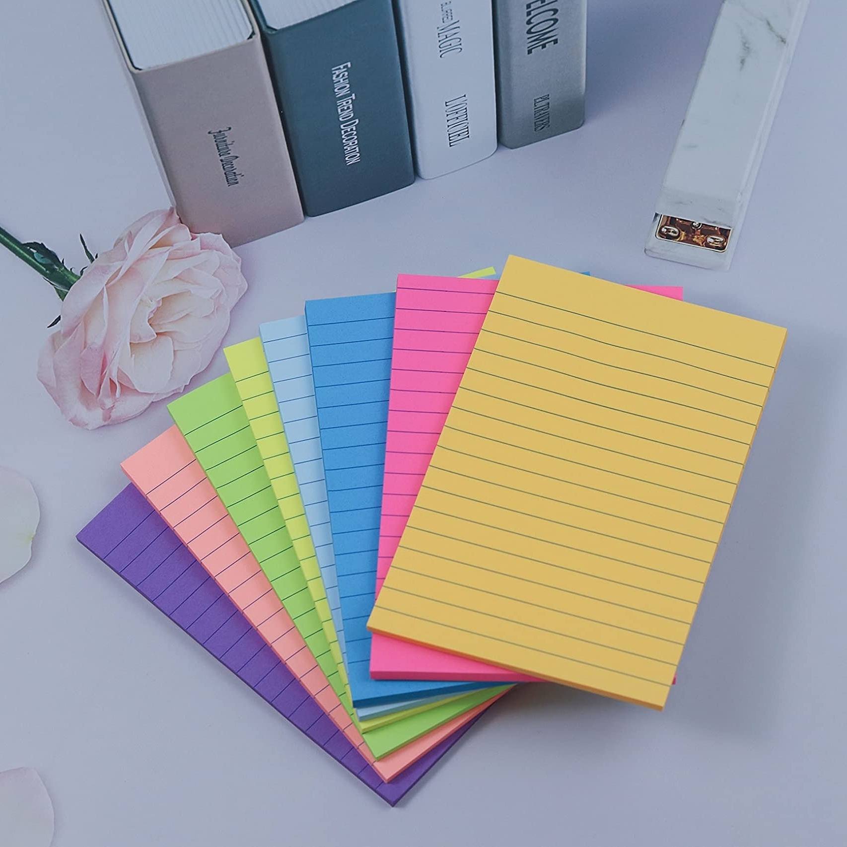 FYY Lined Sticky Notes 4 X 6 Inch 8 Pack, Large Colored Self-Stick Note  with Lines Bright Ruled Post Stickies for Office, Home, School, Meeting,50