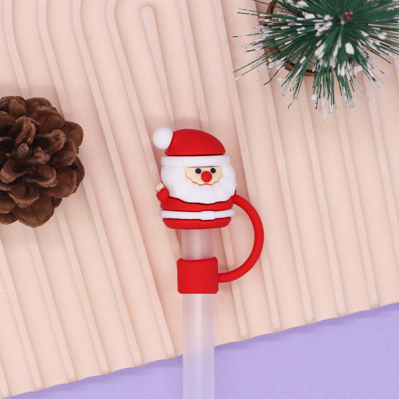 4pcs Elk Santa Claus Snowman Gift Box Silicone Straw Cap, Reusable Straw  Plug, Suitable For 6-8mm Straws, Cup Accessories, Christmas Gift