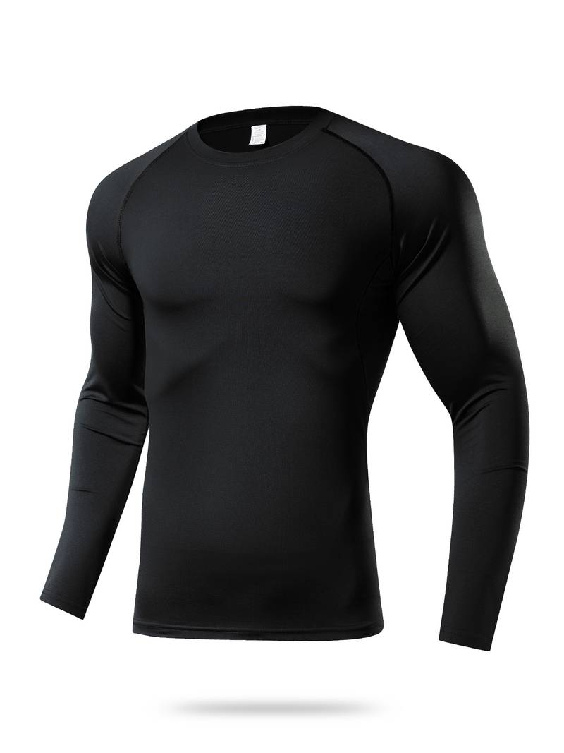 Men's Long Sleeve Compression Shirt – Breathable Quick-Dry Gym T-Shirt, Crew Neck, Polyester