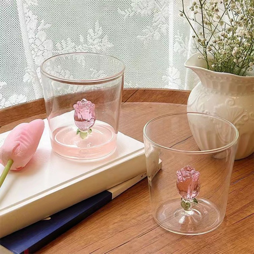 Drinking Glass 300ml Cute Drinking Glasses Flower