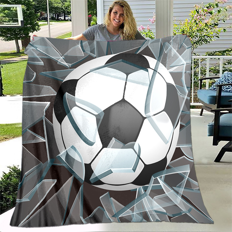 TEMU 1 Stück Gemütliche 3D-Fußball--Glass-Decke, Leichter Flanell-Überwurf Für Sofa, Bett, Reisen, Camping, Wohnzimmer, Büro, Couch, Stuhl Und Bett,