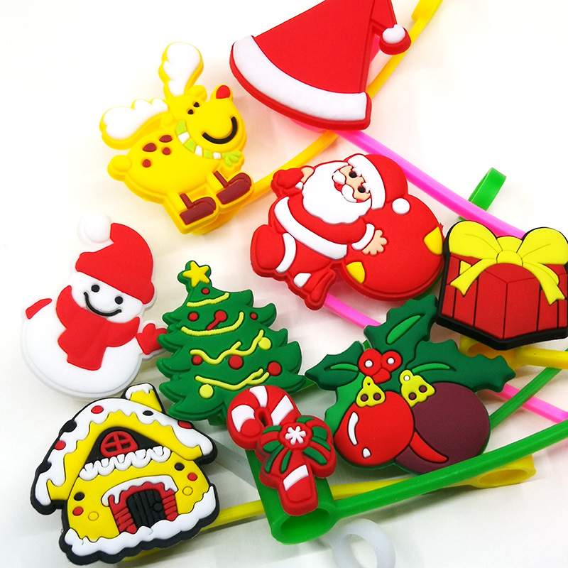 1PCS PVC Silicone Straw Toppers Christmas Style Straw Covers