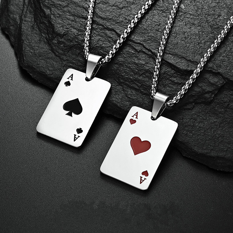 Hearts And Spades Matching Necklaces For Couples In Titanium