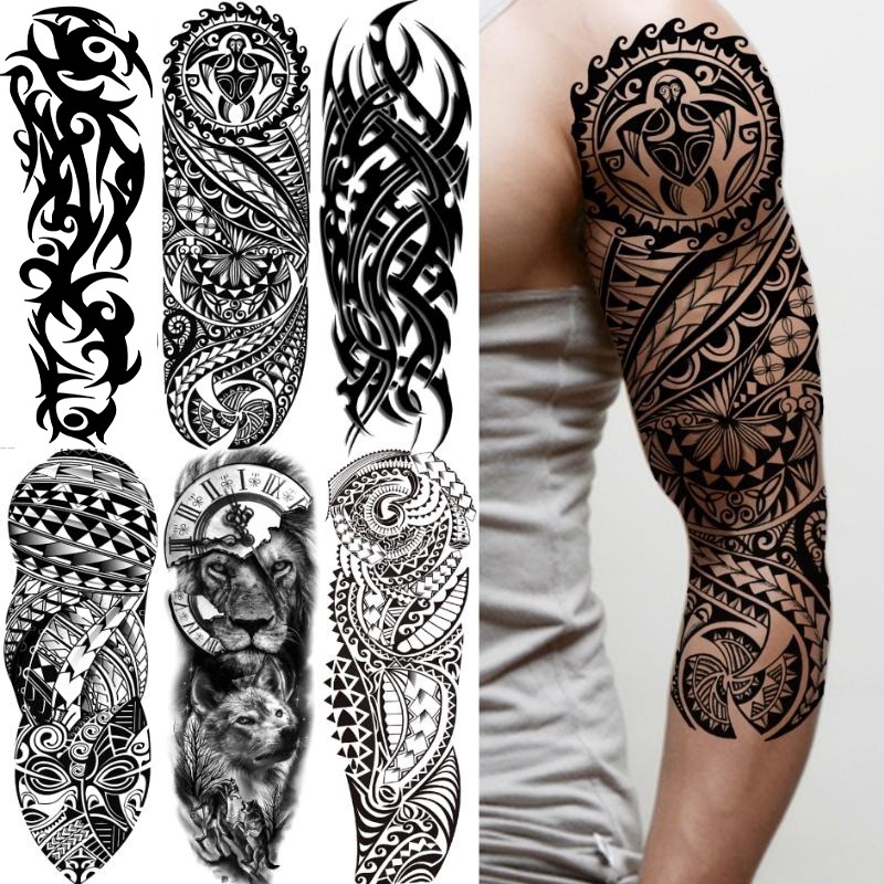 

6 Pcs/set Full Arm Tattoo Sticker Sleeve Fashion Fake Tattoo Wolf Lion Tiger Realistic Adult Body Tattoo Art
