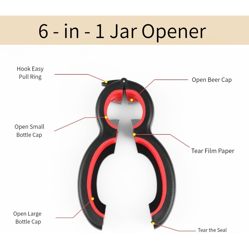 6 in 1 Jar Opener Multi Functional Weak Hand Bottle Lid Opener