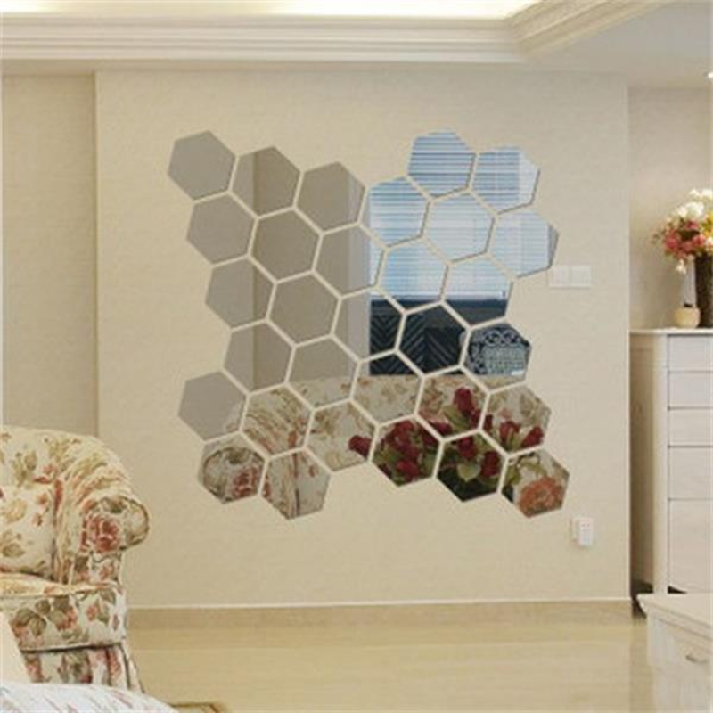 Hexagon Mirror Sticker,Mirror Wall Sticker,Hexagon Shape Mirror Wall  Stickers,Removable Mirror Wall Decals,for Living Room Bedroom Bathroom Decor