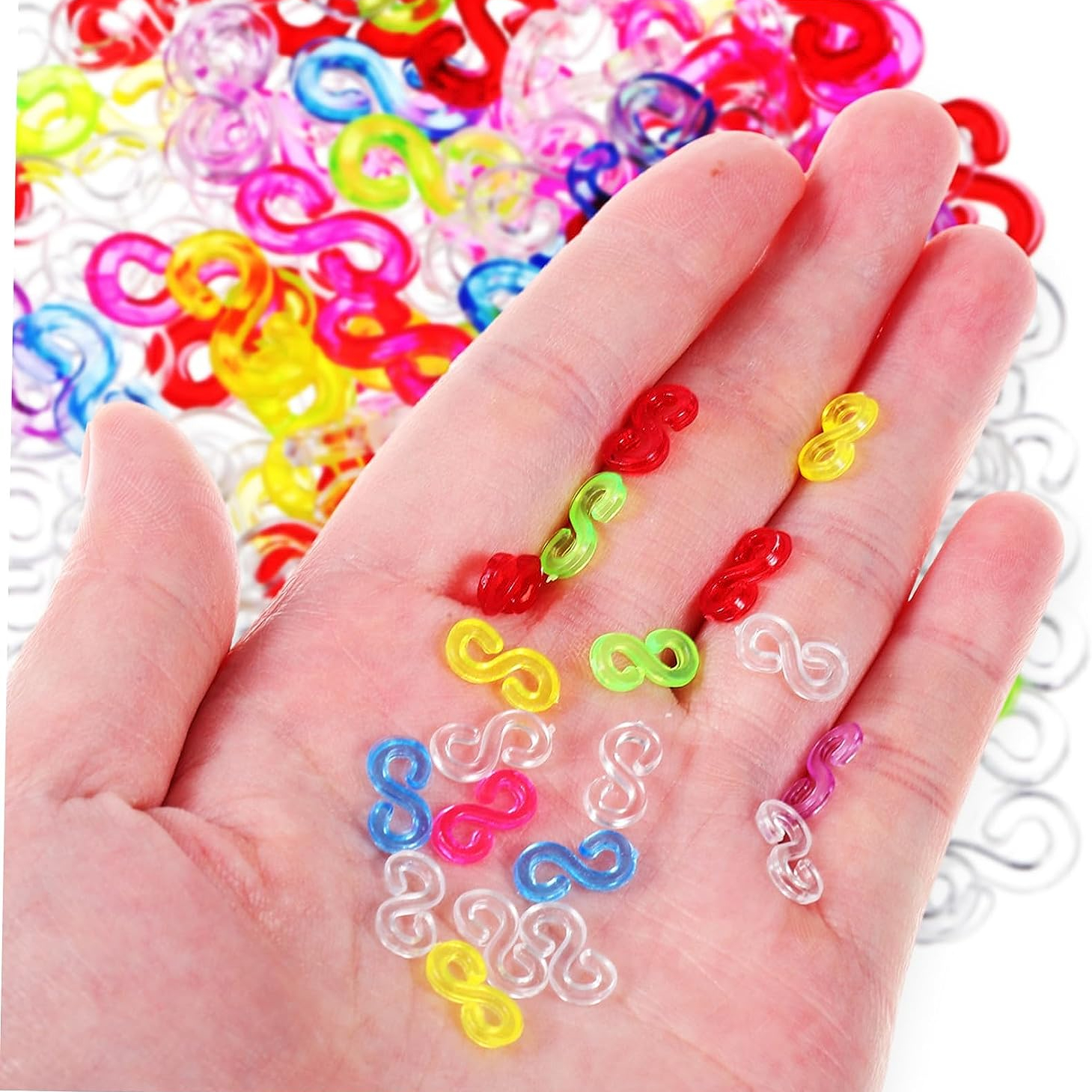 NOGIS 1200pcs S Clips for Rubber Band Bracelets, Colorful and Transparent  Loom Band Clips S Hooks for Loom Bracelets Plastic Loom Bracelet Connectors  for DIY Craft Making 