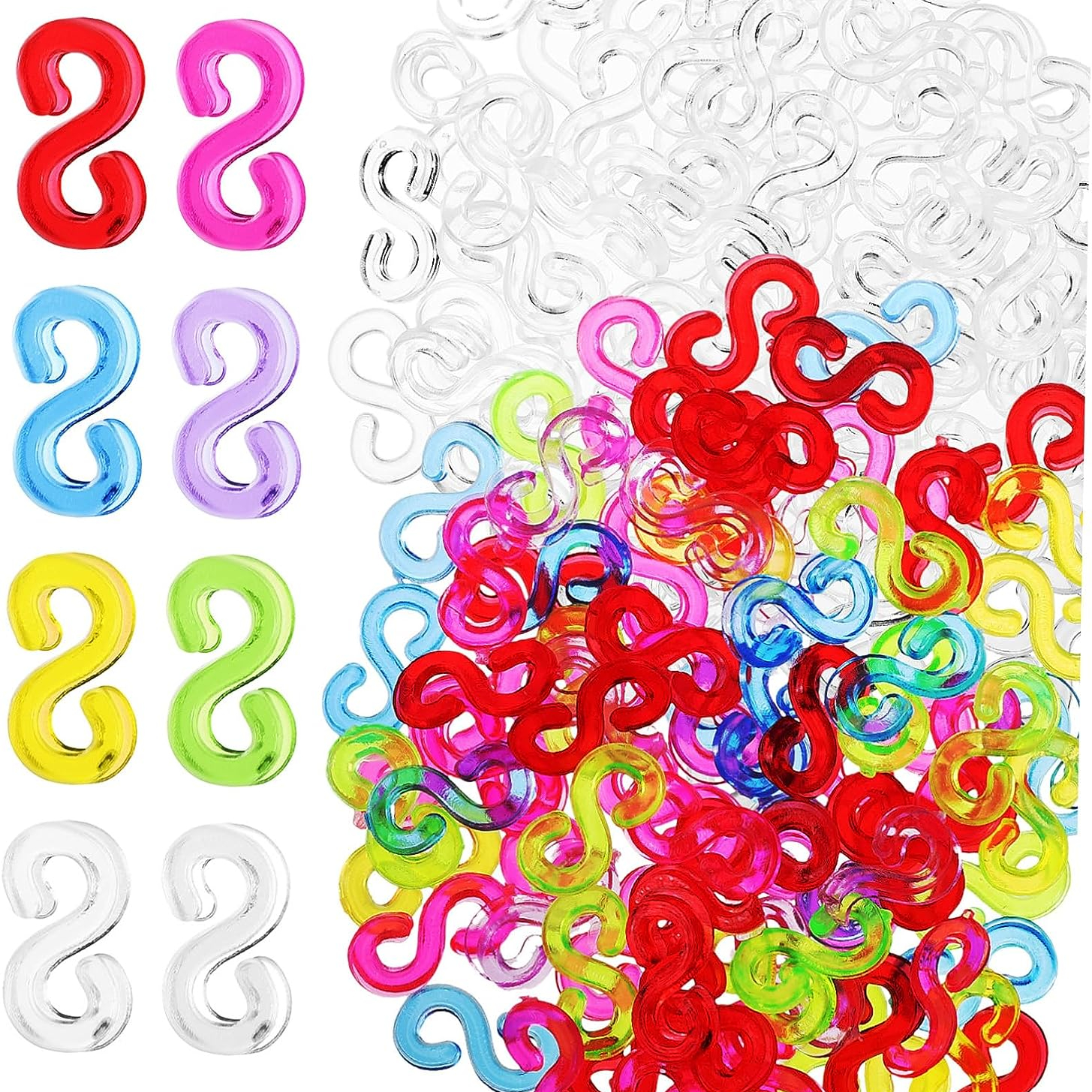 jeufun 240 Pieces S Clips Loom Bands Clips Rubber Band Kit Plastic  Connectors for Weaving Bracelet Necklace Jewelry Accessories(Colourful) :  : Home & Kitchen