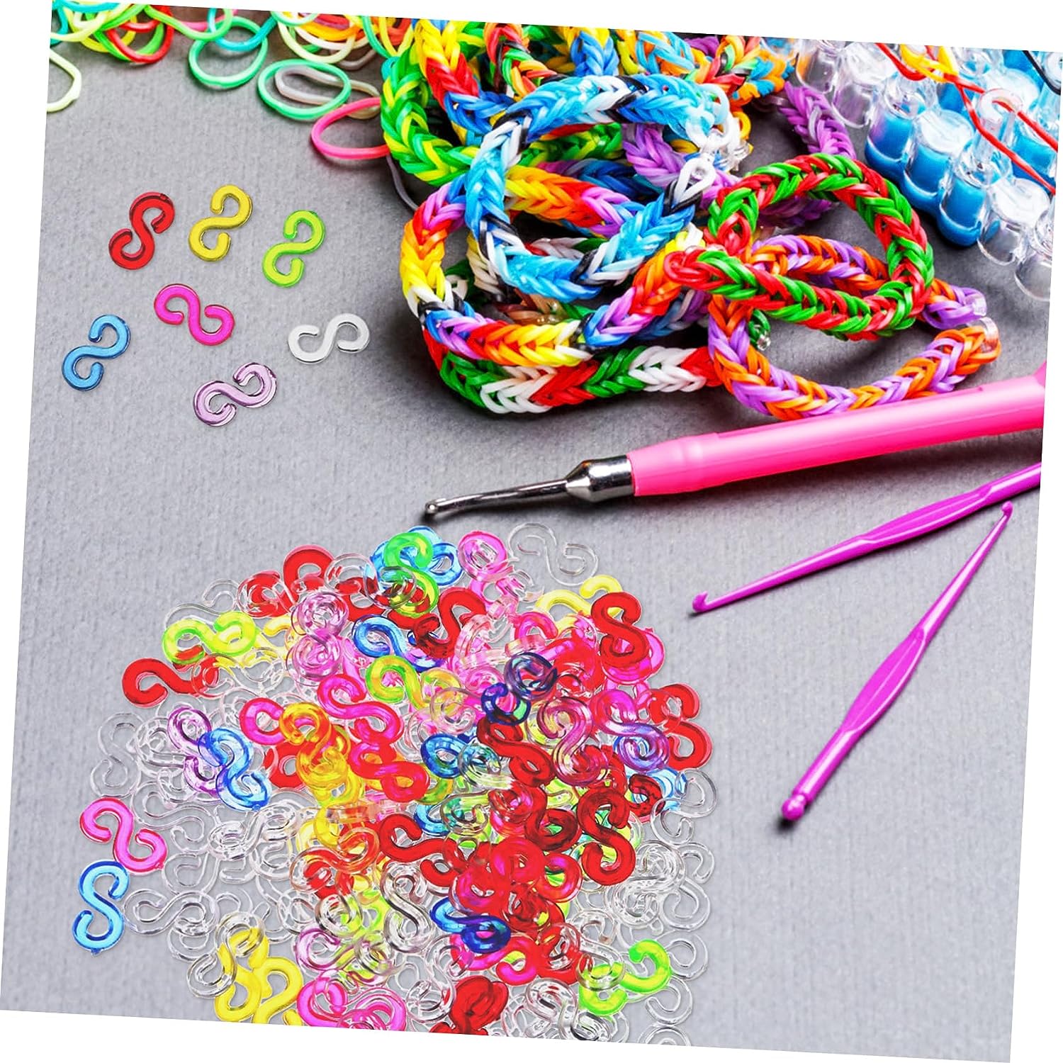 OAVQHLG3B 300 Pcs S Clips Rubber Band Clips Loom Band Clips Plastic  Connectors Refills Bracelet Loom Clips for Loom Bracelets(Clear) 