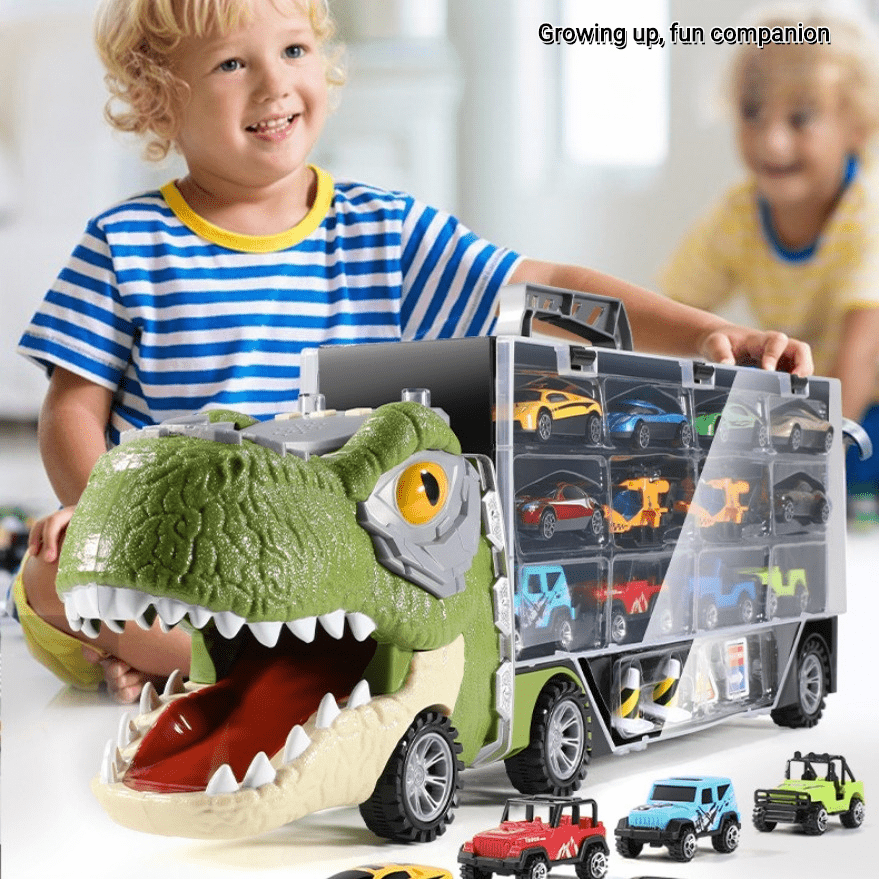 Camion Conteneur Dinosaure Pour Enfants, Avec 10 Voitures, 2 Hélicoptères,  12 Dinosaures, Camion De Transport Avec Musique Et Son Rugissant, Lumières