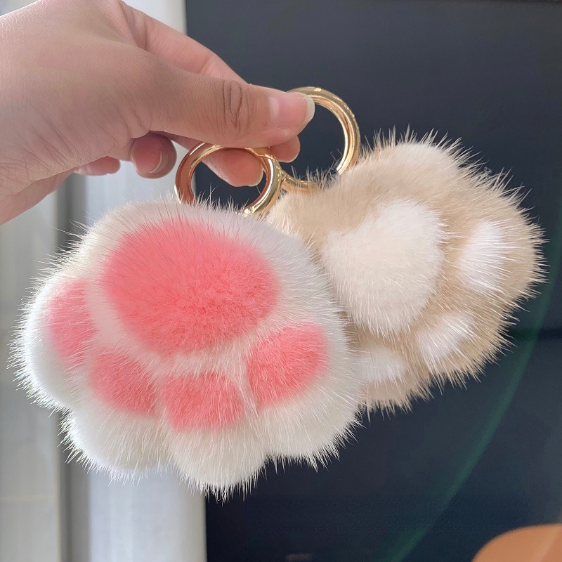 Porte-clé Pompon en vraie fourrure de lapin pour femme, accessoire