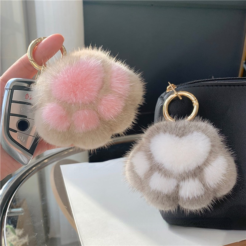 Small black fur keychain, Keychain pom pom, Mink pompom, Bag charm, Car key  ring, Fur ball, Pendant fur
