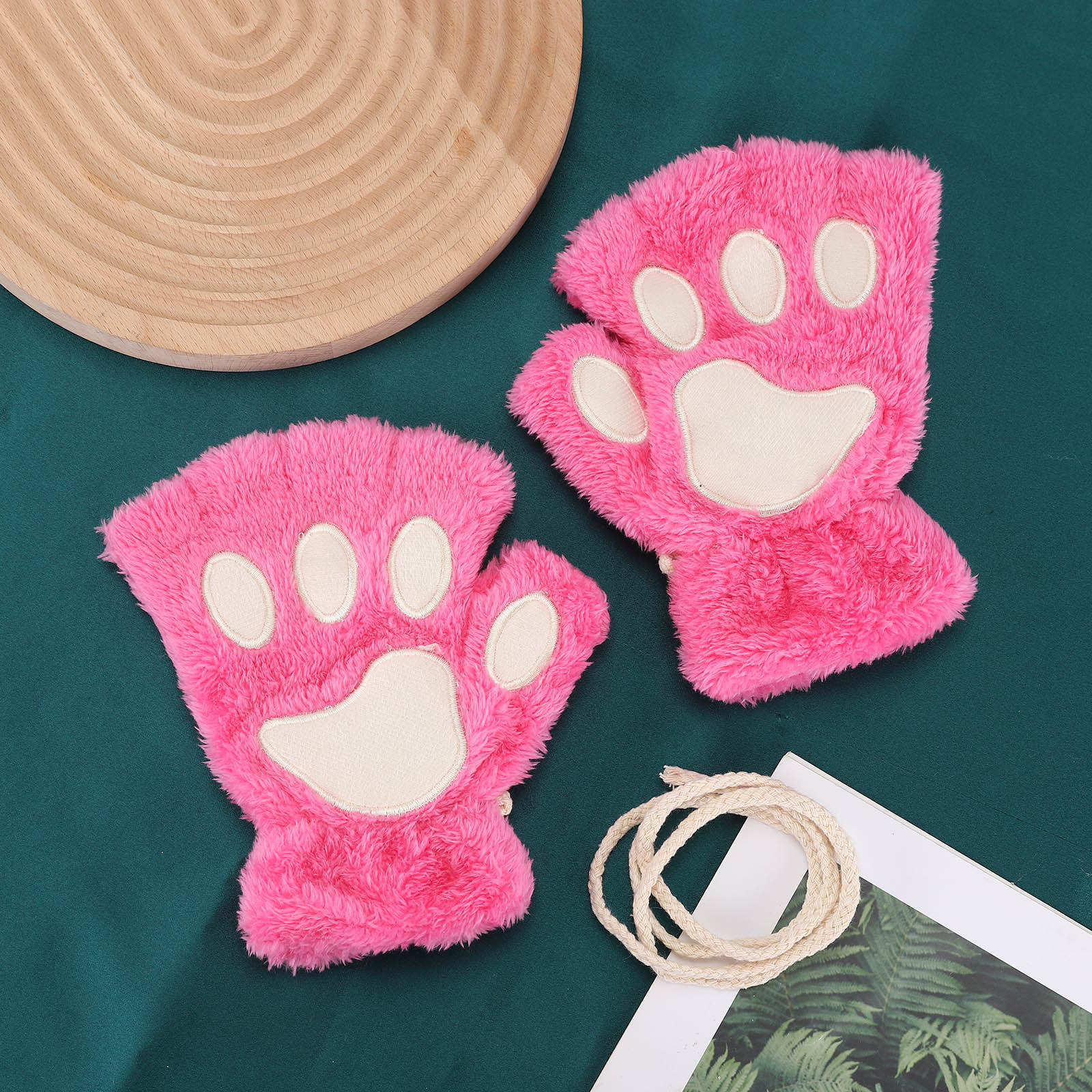 Cute Fluffy Cat Paw Claw Fingerless Gloves Warm Soft Plush