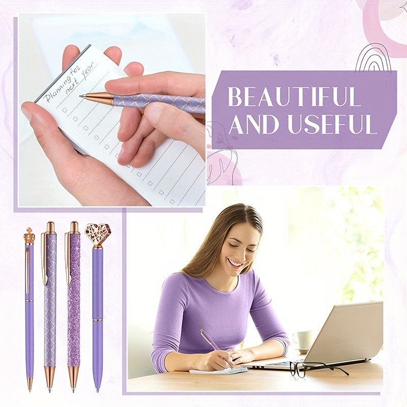 Authentigo Ensemble de stylos à bille fantaisie pour femme, 2 stylos à  bille pour journal intime et écriture, coffret cadeau inspirant, stylo doré  et