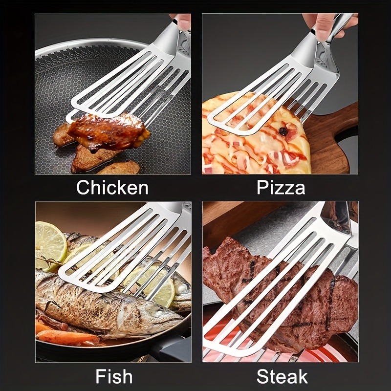 Stainless Steel Cooking Spatula Tongs, Slotted Fish Spatula, Barbecue Clip,  Steak Clamp, Grill Tongs, Perfect Egg Fish Steak Flipping And Frying Tool,  Kitchen Utensils, Kitchen Supplies, Back To School Supplies - Temu