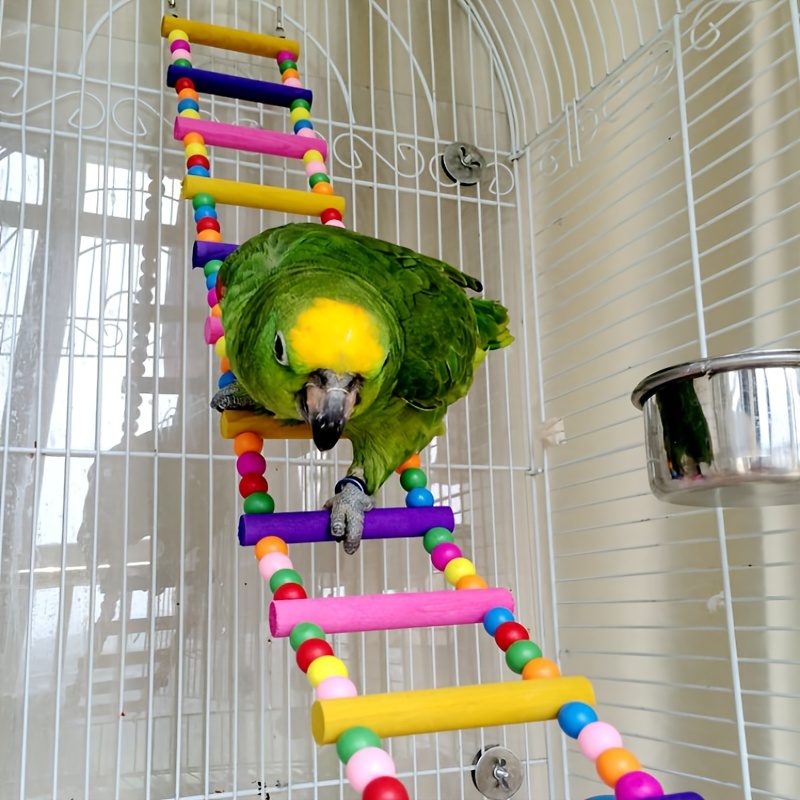 

Colorful Wooden Pet Training Ladder Enhancing Your Pet's Playtime - Perfect For Birds' Habitat And Climbing Fun, Complete With A Swing For Small Pet