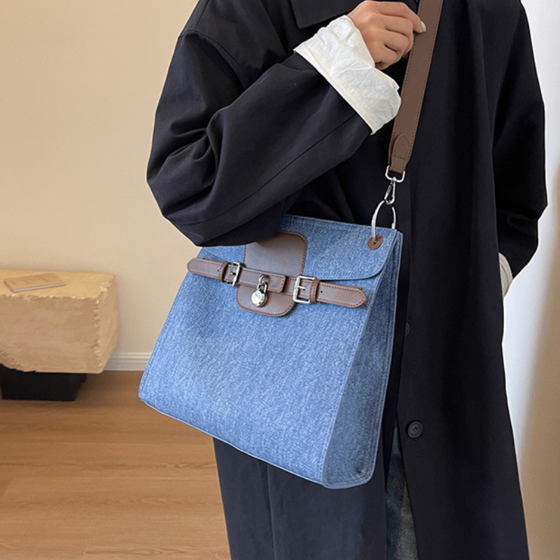Vintage Y2K Denim Jean Crossbody / Shoulder Bag Adjustable Strap 3 Pockets  Purse
