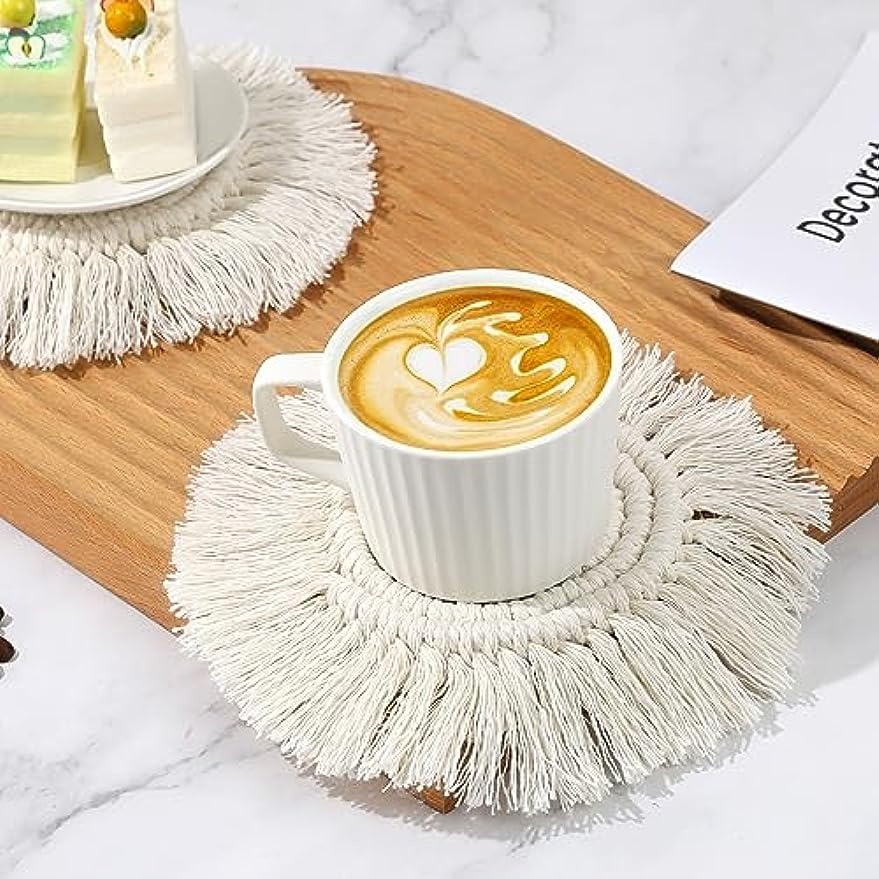 Wood Coasters for Drinks, Absorbent Coaster Sets of 5, Woven Drink Coasters