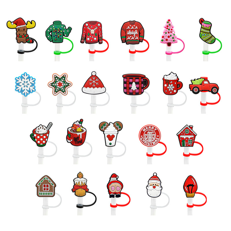 christmas straw decoration toppers reusable kids