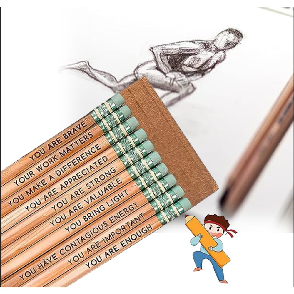 Cuhas Affirmation Pencil Set, Inspirational Pencils, Personalized Motivational Praise Wooden Pencils, Pencil Set for Sketching and Drawing, for