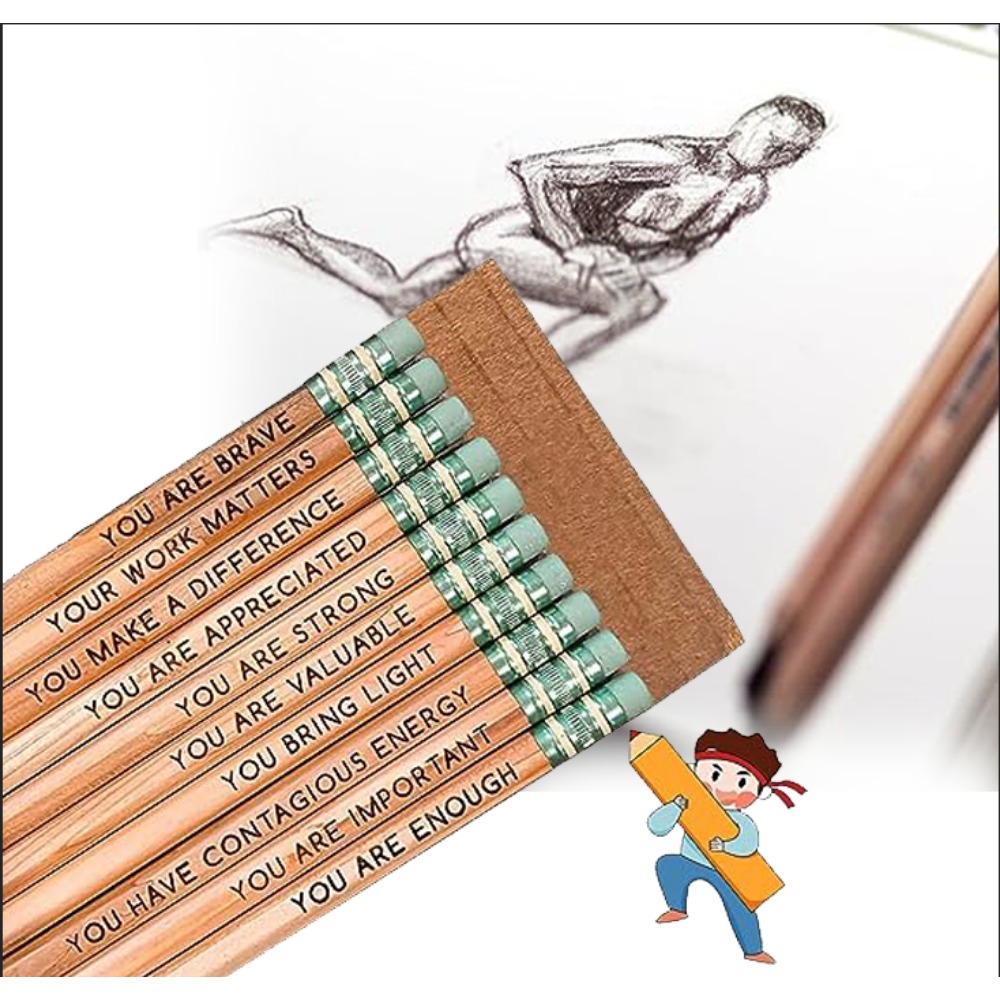  OJDXDY Affirmation Pencil Set of 10, Motivational Pencils,  Personalized Compliment Wood Pencils, Pencil Set for Sketching and Drawing,  Gift for Students and Teachers : Office Products