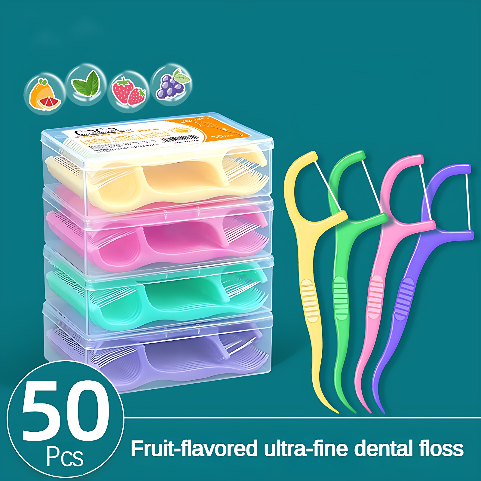 

50pcs/box Super Thin Smooth Disposable Floss, Individually Packaged, Fruit Flavor Floss Stick, Home Pack Toothpick, Portable Box