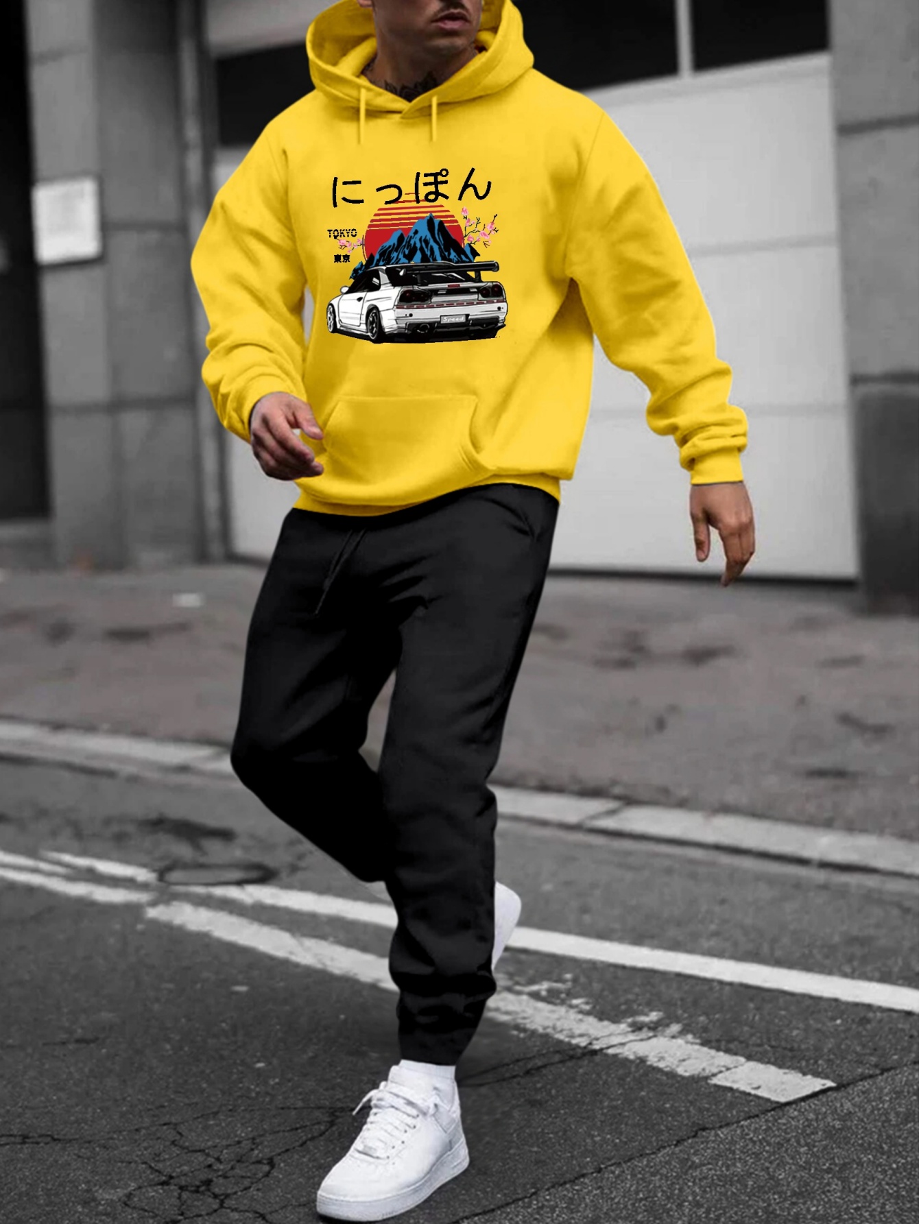 Yellow hoodie outfit on sale men