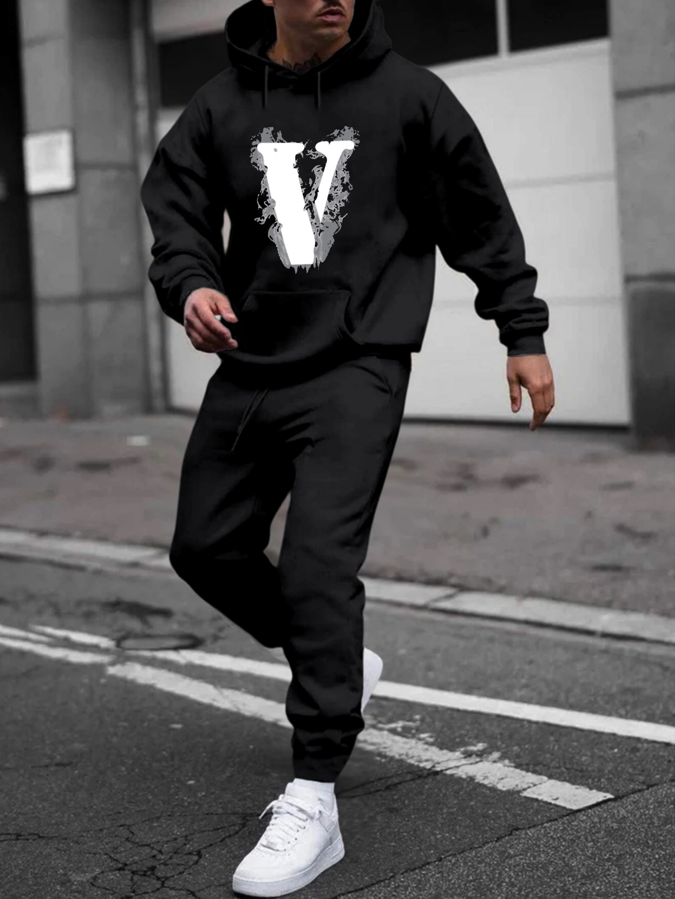 Reflective Tracksuit Hooded Sweat 2PCS Set Men Streetwear Jogger Suits Plus  Size