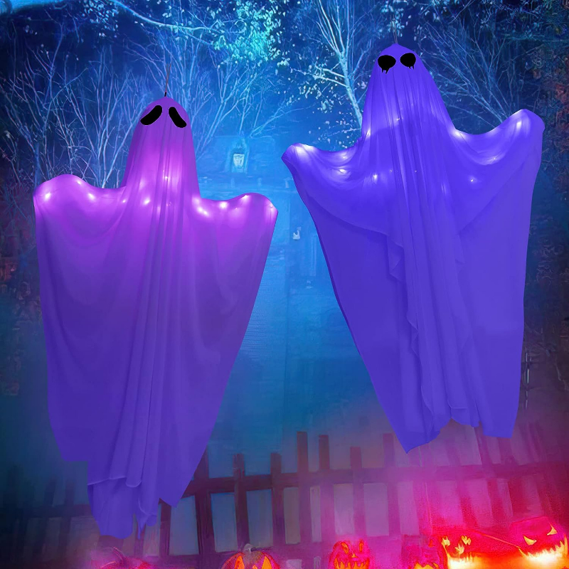 1pc, Halloween Hanging Ghosts Decorations With LED Lights, Light Up Flying  Ghosts For Front Door Porch Yard Tree Halloween Hanging Decorations Outdoor