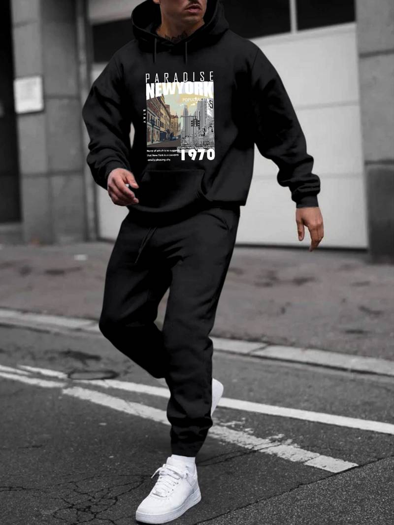 Ensemble Sweat à Capuche + Pantalon Fille - Style New York Décontracté - Pour L'automne, L'hiver, Le Sport