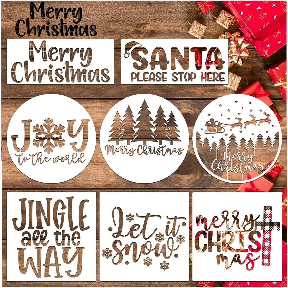 9pcs Large Christmas Stencils for Painting on Wood Wall, Christmas Theme Pattern - Default Title