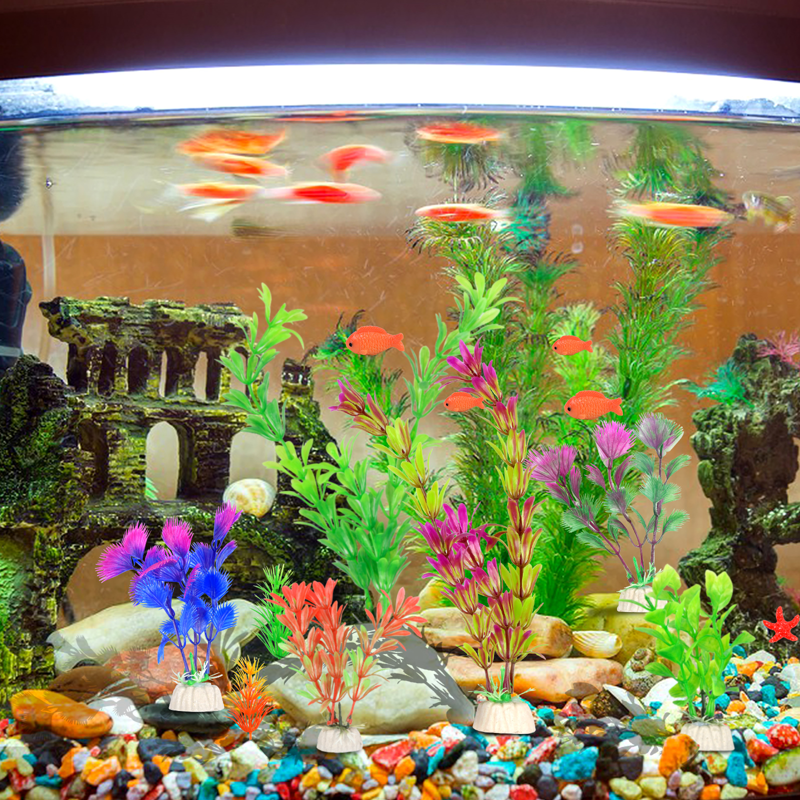 8pcs Aquarium Decorations Fish Tank Artificial Plastic Plants Cave Rock  Decor Set Goldfish Betta Fish Tank Accessories Small Large Fish Bowl  Decorations - Pet Supplies - Temu